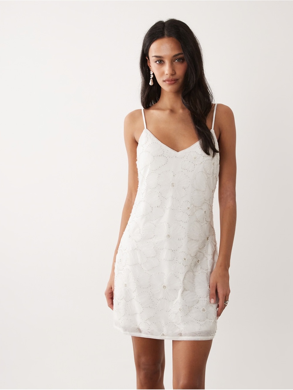 Abercrombie & Fitch White Floral Sequin Slip Dress